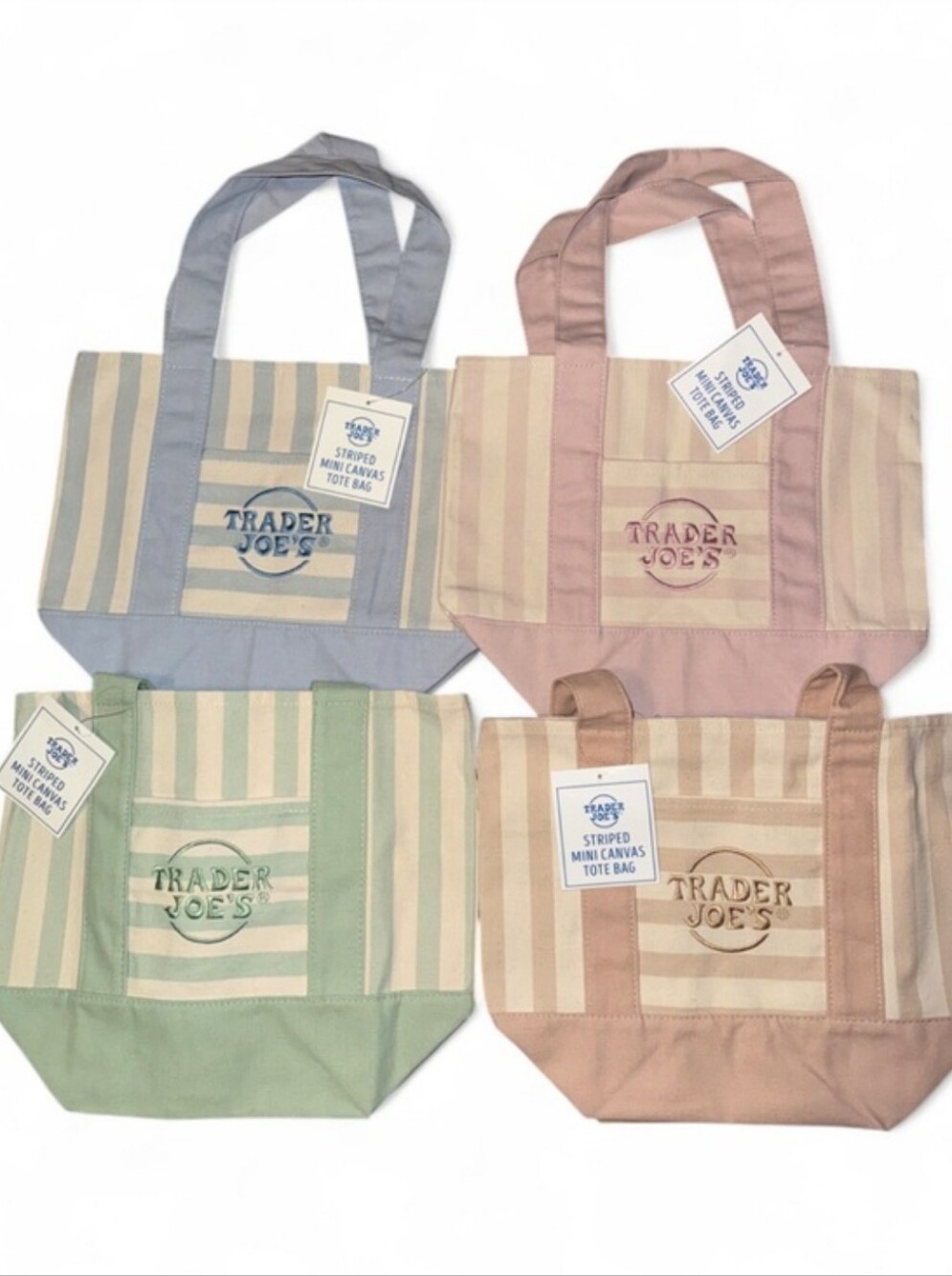 Trader Joe's Striped Mini Canvas Tote Bag - Set Lot Of 4